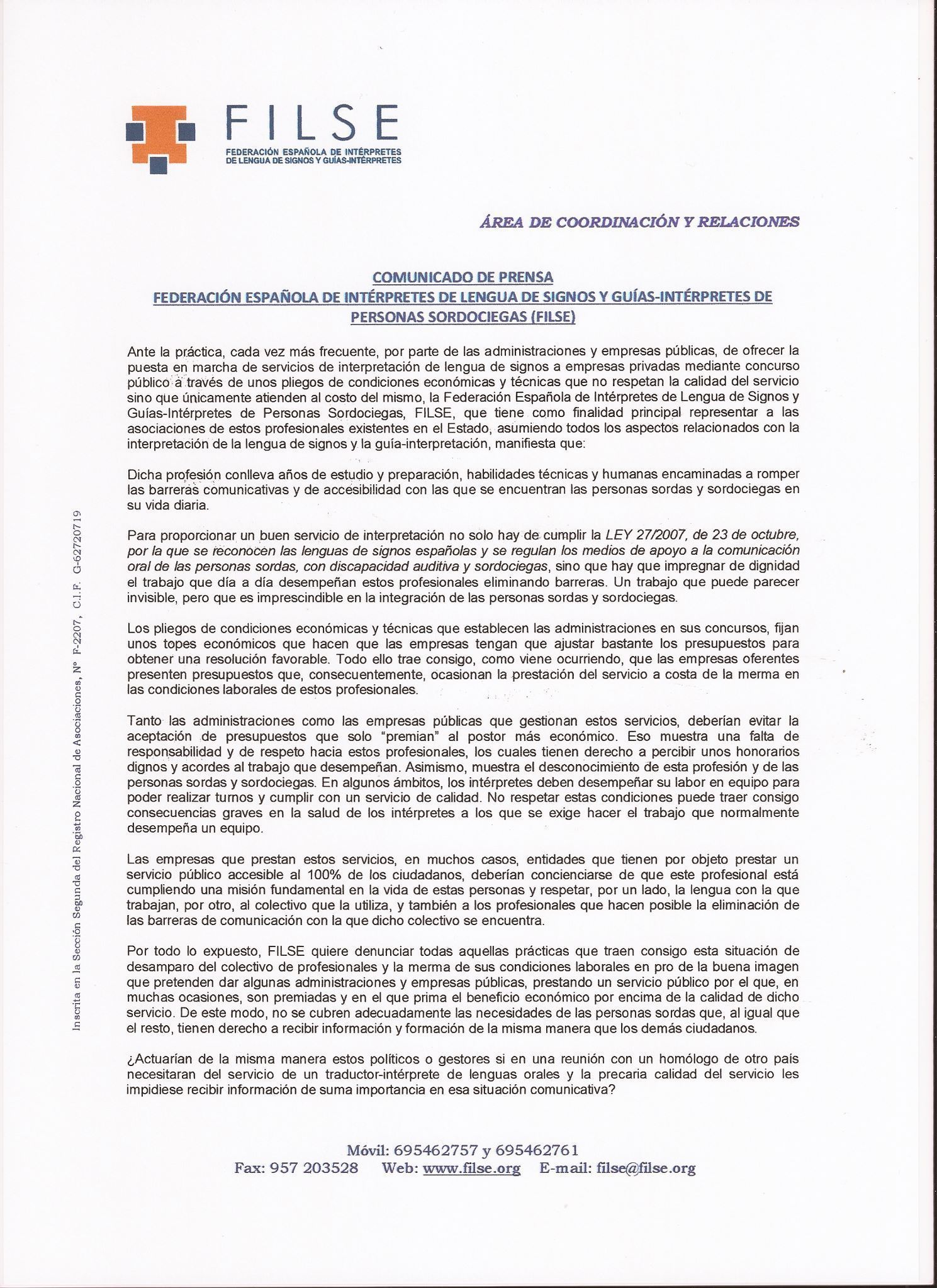 Comunicado de la FILSE